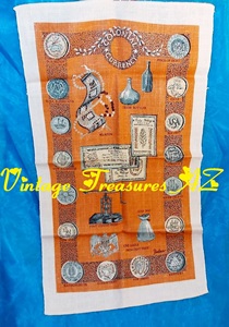 Image for Colonial Currency Americana-themed Vintage ca 1950s-1960s Mint Condition Bonheur Linen Tea Towel <b><span style='color:red'>*****1st CLASS SHIPPING INCLUDED – DOMESTIC ORDERS ONLY!*****</span></b><span style='color:purple'>